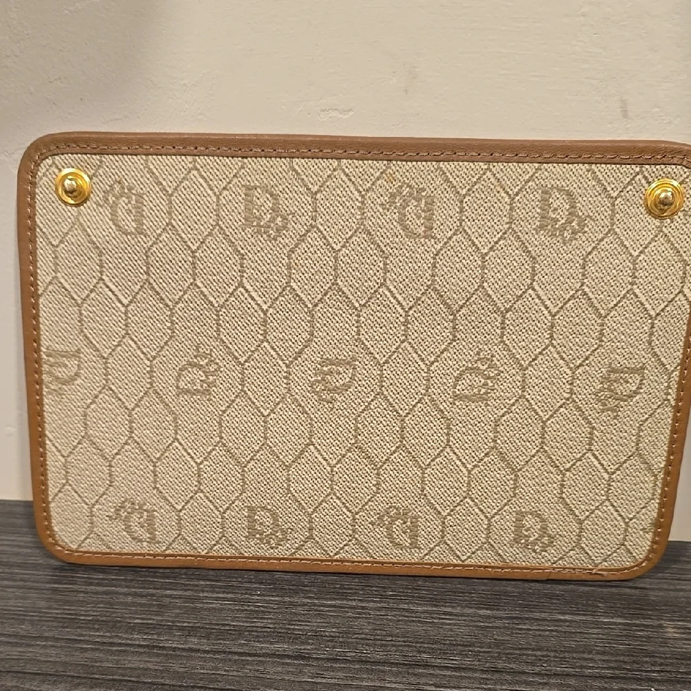 Dior Vintage Tan and Cream Monogram Pouch